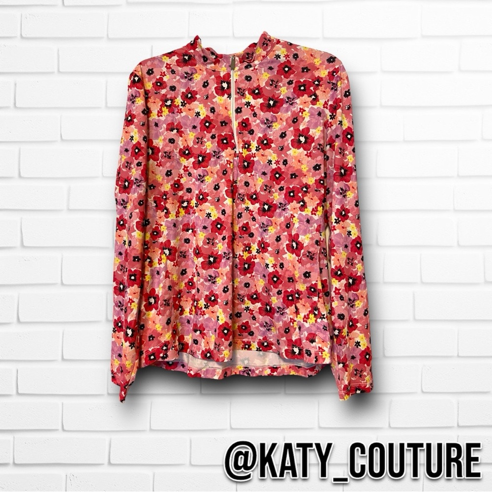 TAIL PINK FLORAL 3/4 ZIP BLOUSE, WOMENS XL, EUC.